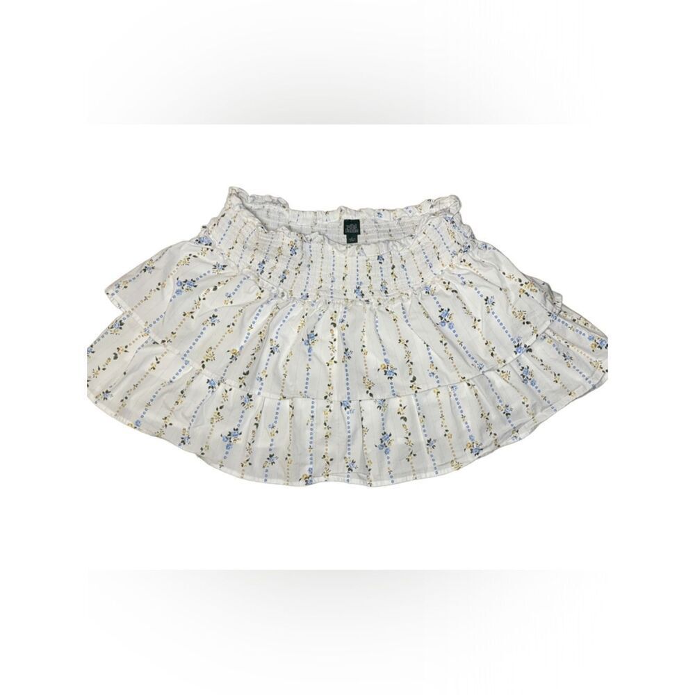 Wild Fable Smocked Waist White Floral Tiered Skort (Size: Large)